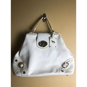 EMMA FOX leather newport frame satchel handbag Off White Cream Beige Gold